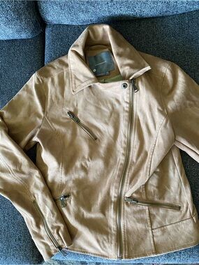 Anthropologie Tan Faux Suade Moto/Utility Jacket size XS